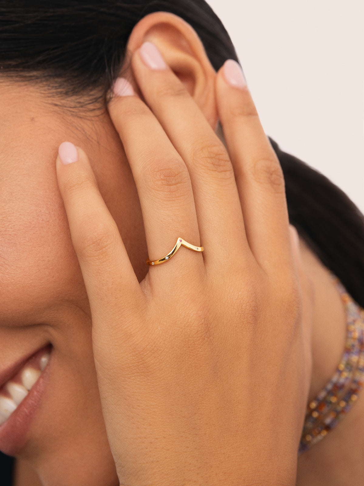 Bague Double Peak Rose Plaqué Or - vista 4