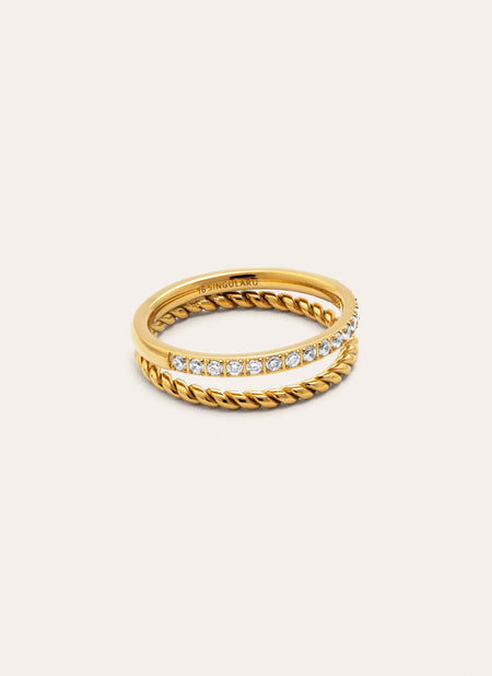 Anillo Doble Tressia Spark Acero Baño Oro
