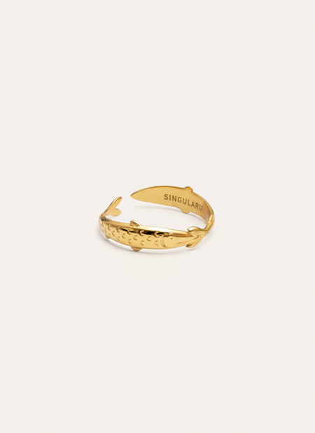 Anillo Duo Fish Acero Baño Oro