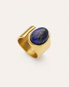 Anillo Índigo Azul Acero Baño Oro
