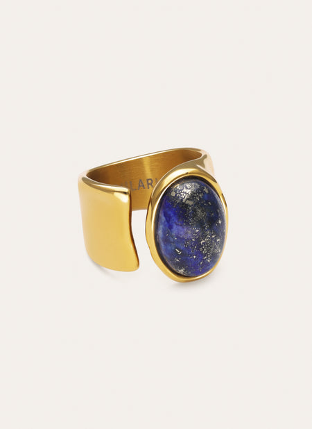 Anillo Índigo Azul Acero Baño Oro