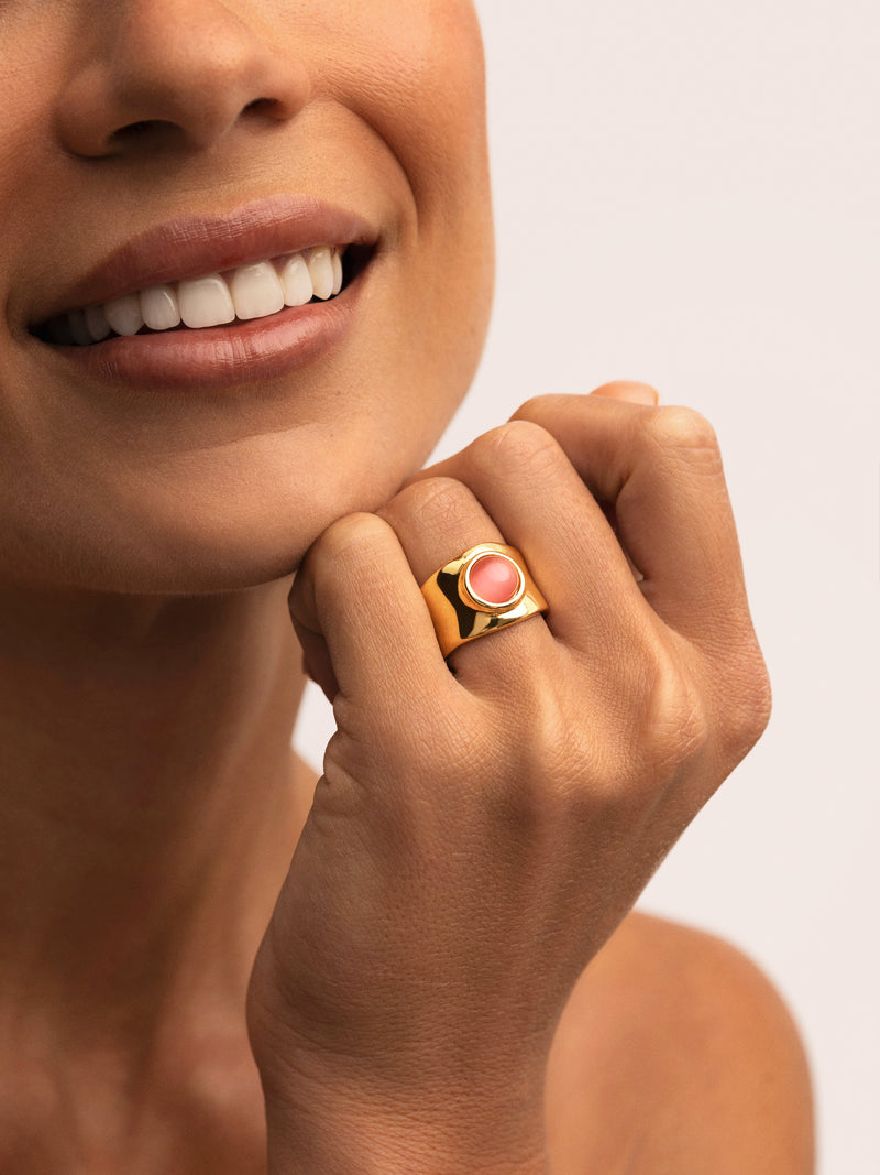 My Pink Stone Ring van Staal met Goudkleurige coating