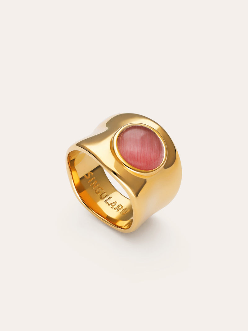 My Pink Stone Ring van Staal met Goudkleurige coating