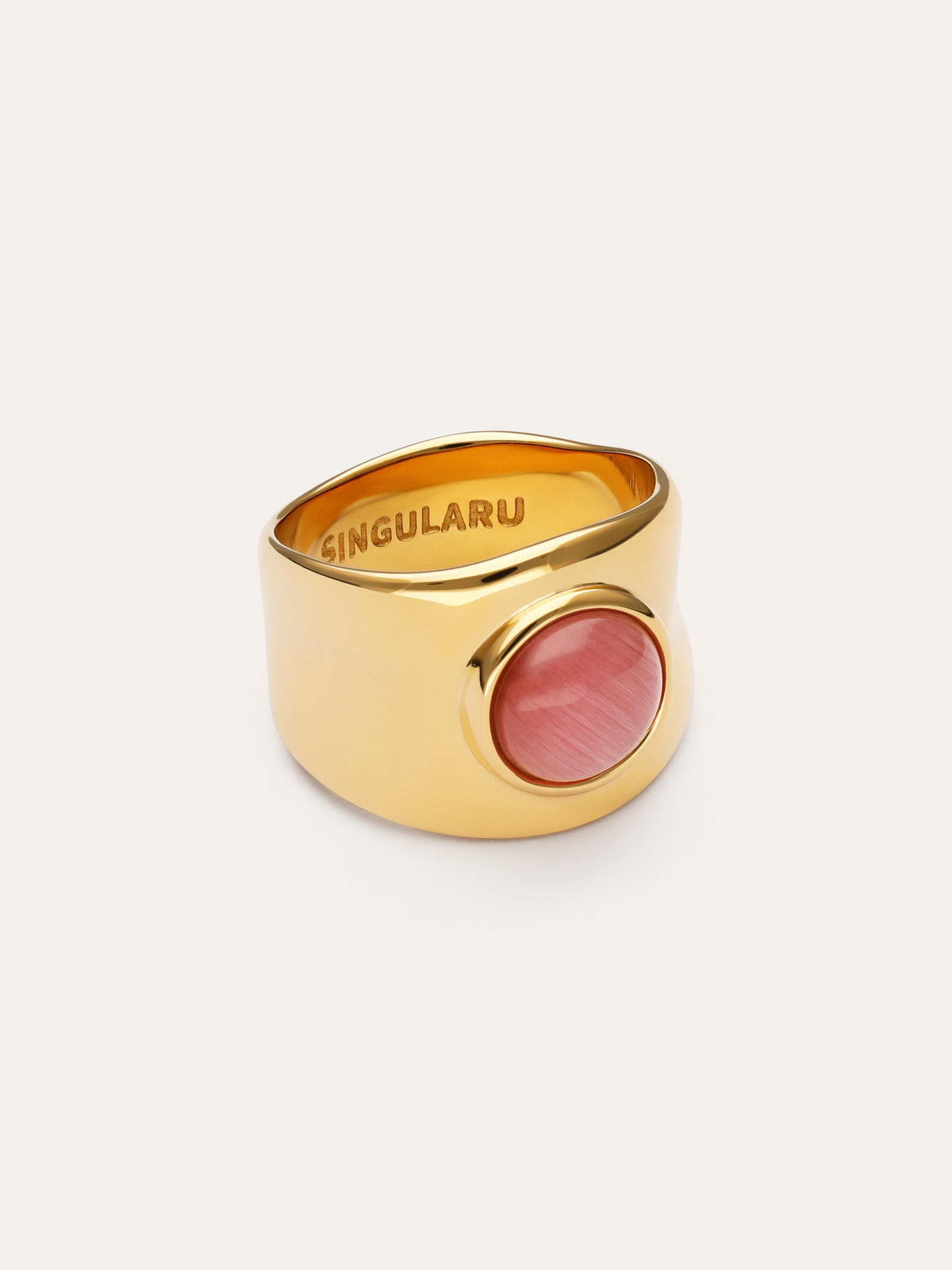 My Pink Stone Ring van Staal met Goudkleurige coating