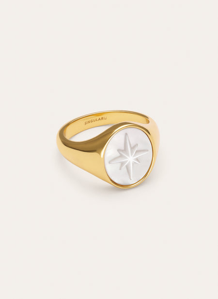 Bague Rose des Vents Nacre Plaqué Or