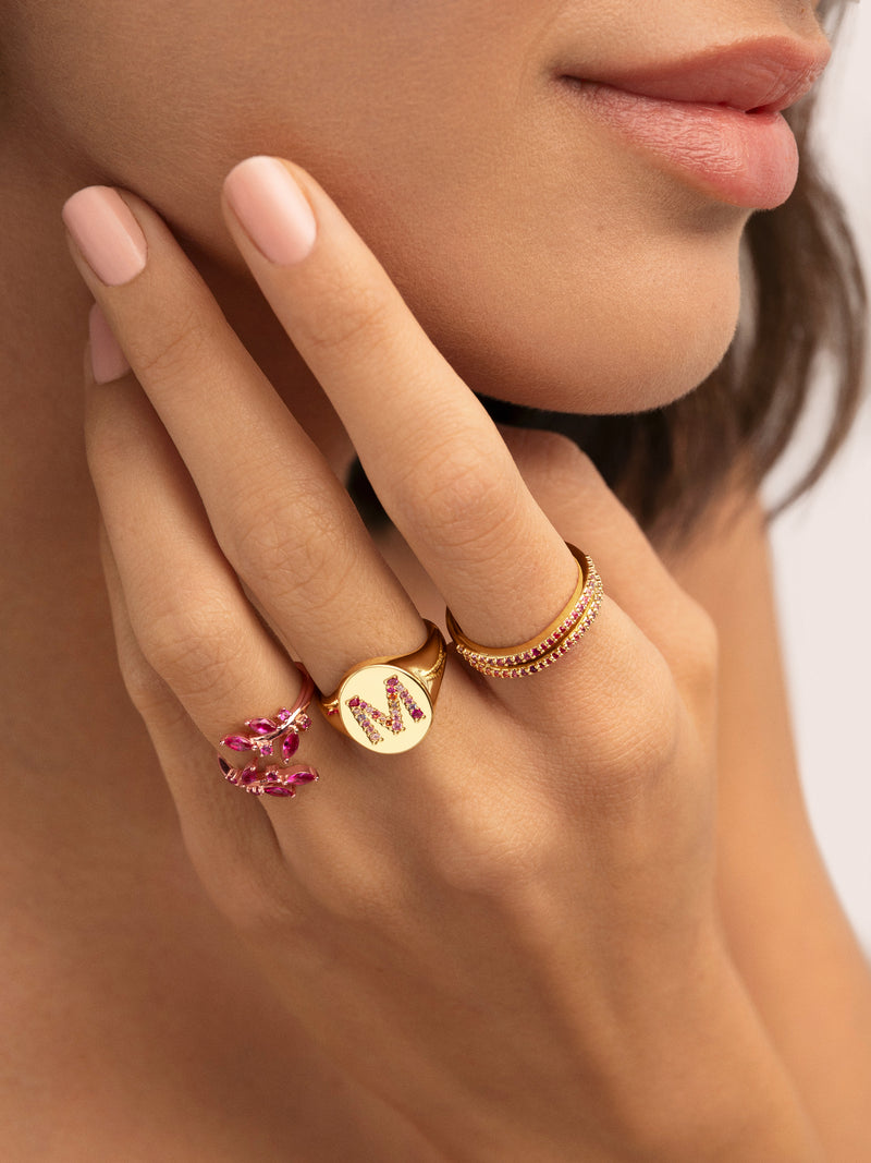 Anel Buganvília Raspberry com banho de ouro rosa