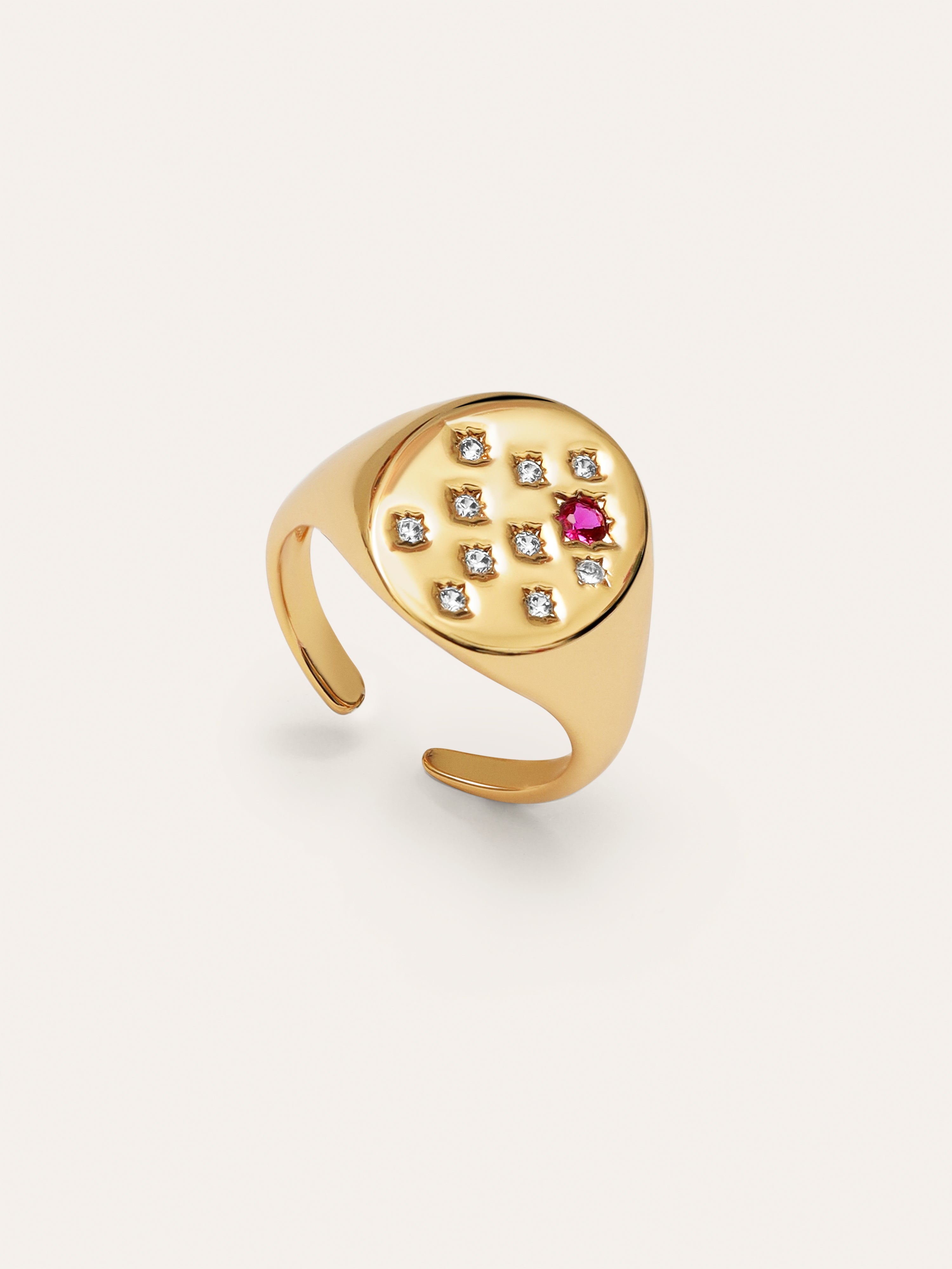 Anillo Sello Rosa Baño Oro