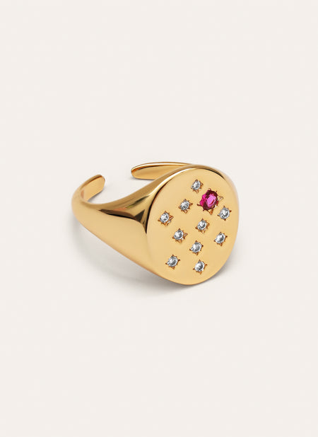 Anillo Sello Rosa Baño Oro