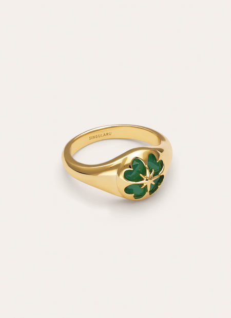 Anillo Trébol Ágata Stone Baño Oro