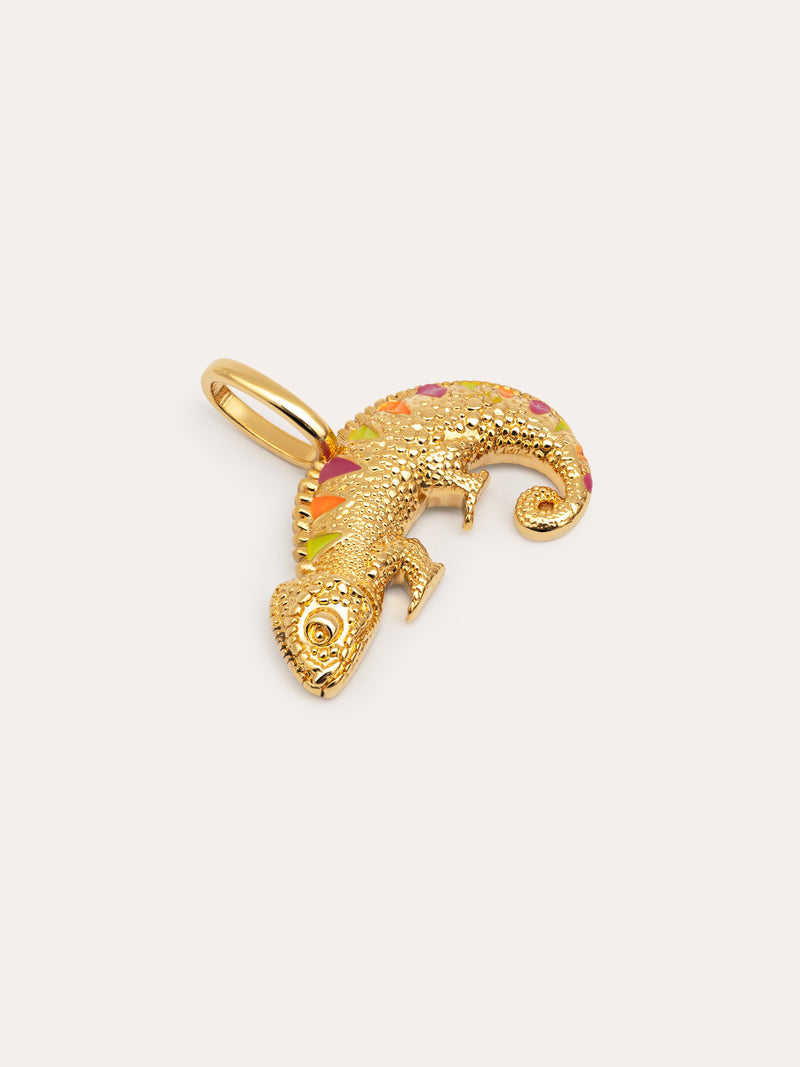 Charm Camaleão Enamel Lima Banho de Ouro