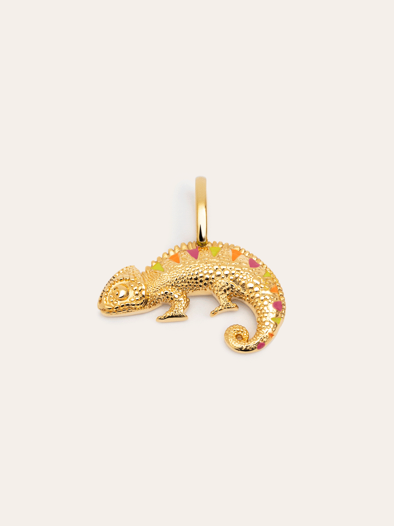 Charm Camaleão Enamel Lima Banho de Ouro