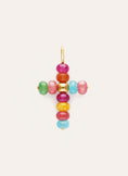 Charm Cruz Color Stones Aço Banho Ouro