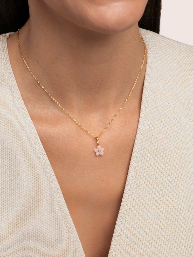 Charm Flower Pink Prata Banho de Ouro