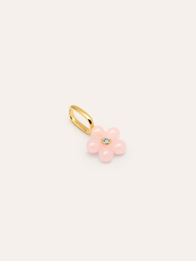 Charm Flower Pink Prata Banho de Ouro