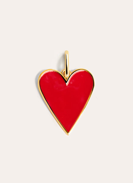 Lovely Heart Red Enamel Charm, vergoldet