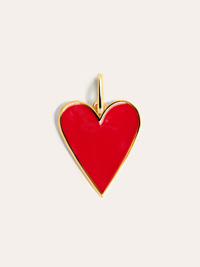 Charm Lovely Heart Red Enamel Banho de Ouro