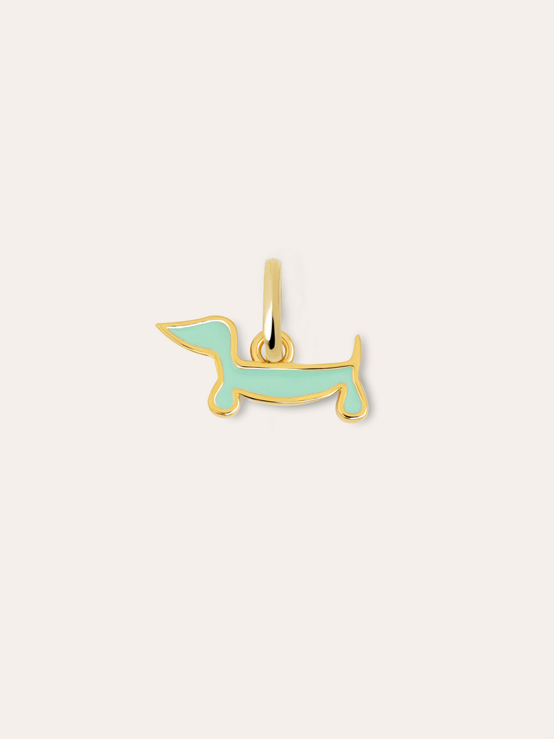 Charm Mini Cão Teckel Enamel Sky Banho de Ouro