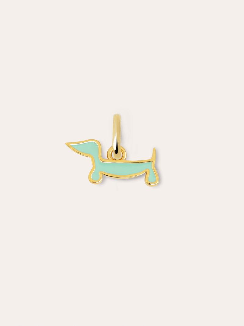 Charm Mini Cão Teckel Enamel Sky Banho de Ouro