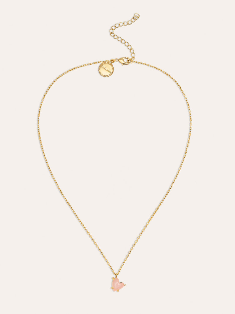 Colar Adorable Heart Pink Banho de Ouro