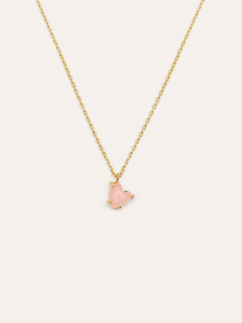 Colar Adorable Heart Pink Banho de Ouro