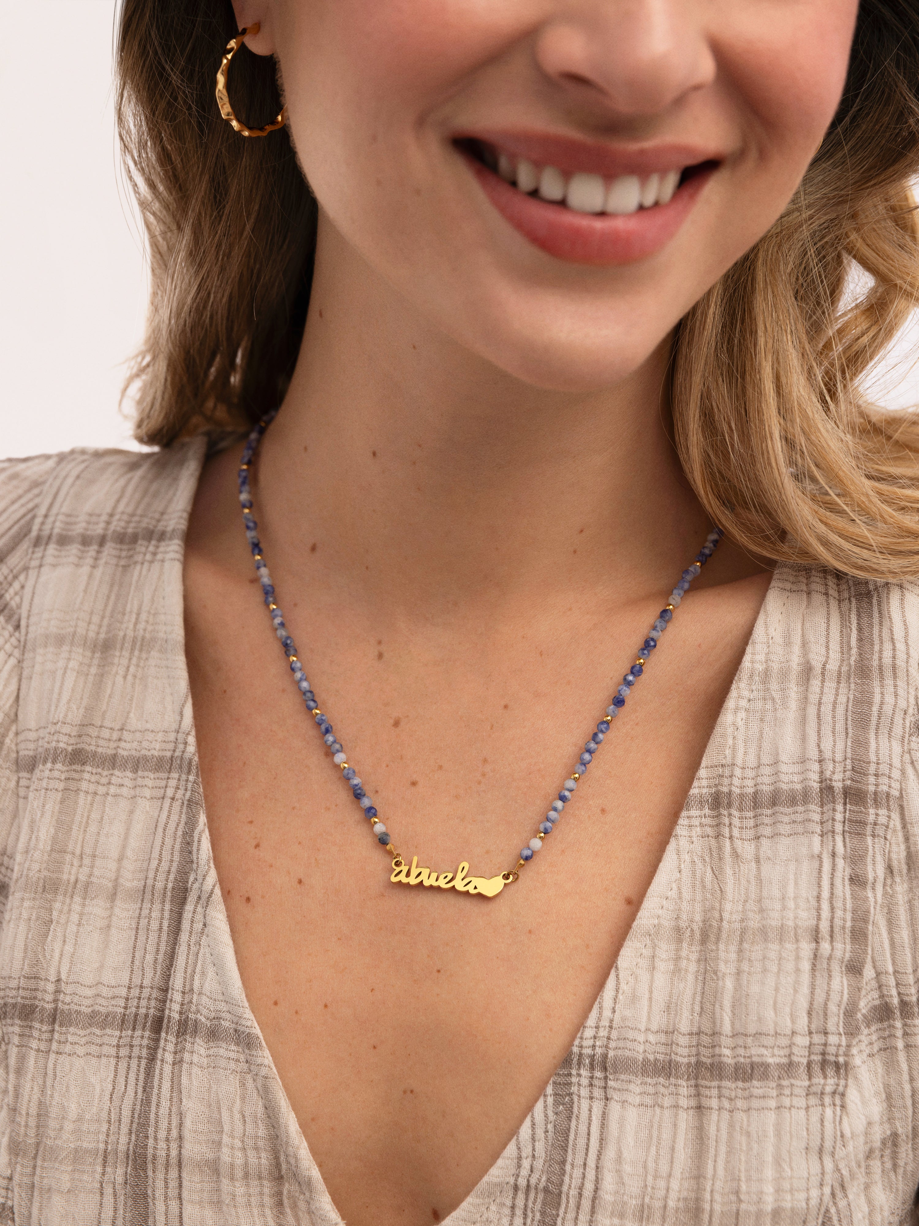 Colar Abuela Heart Cianita Aço Banho de Ouro