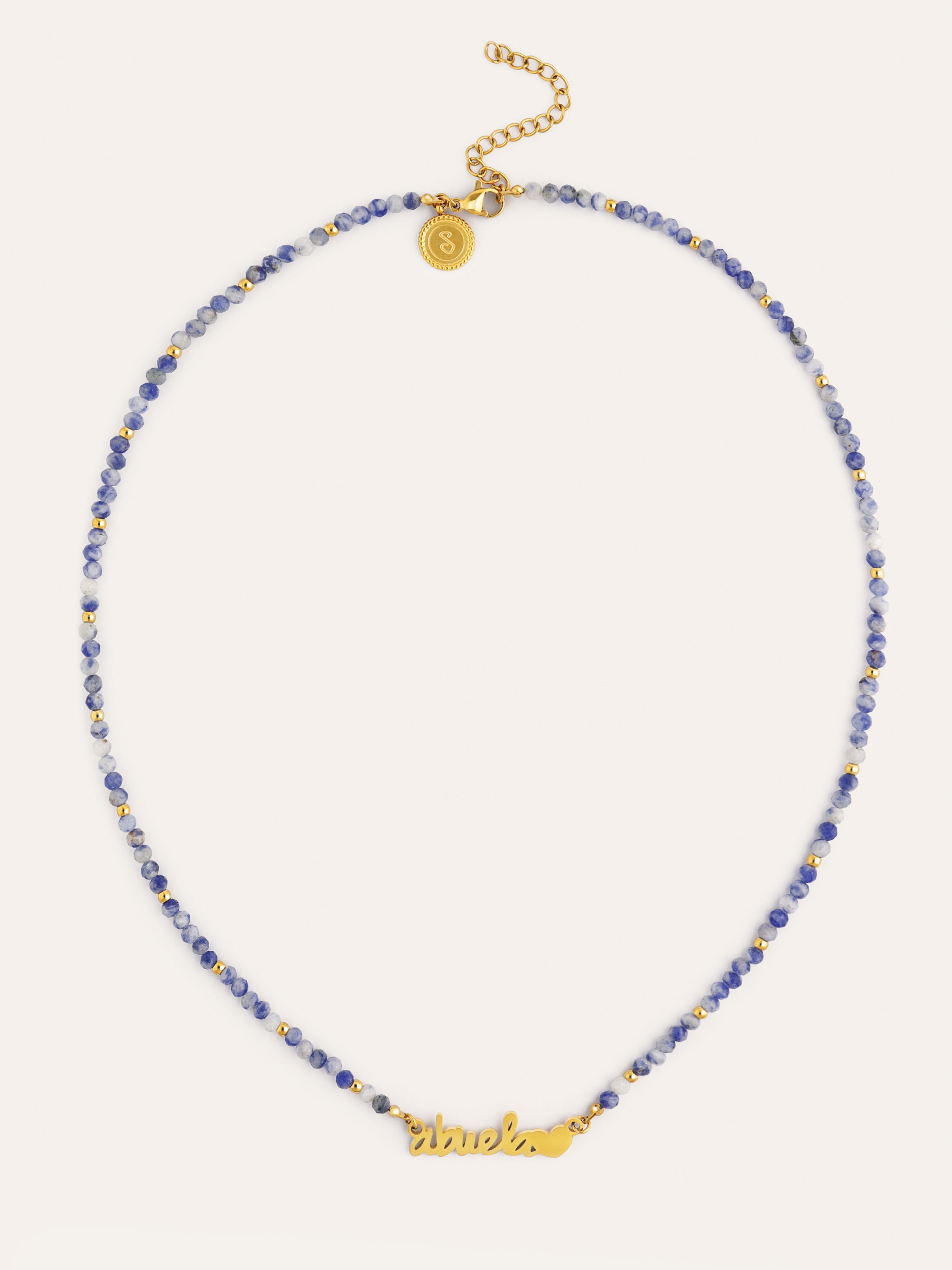 Colar Abuela Heart Cianita Aço Banho de Ouro