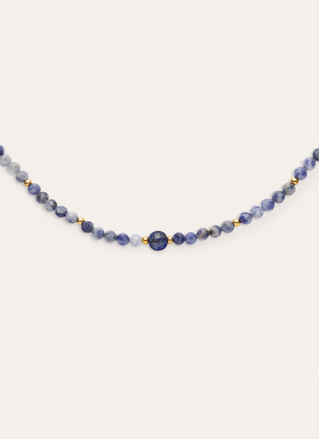 Collar Amulet Cianita Acero Baño Oro