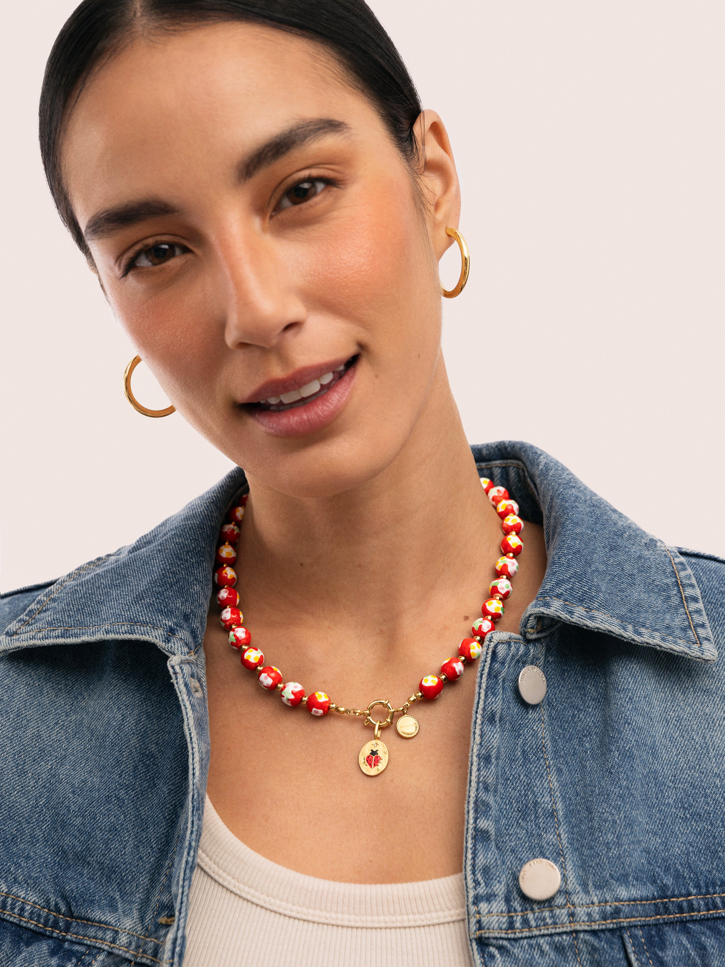 Collar Carmesí Acero Baño Oro