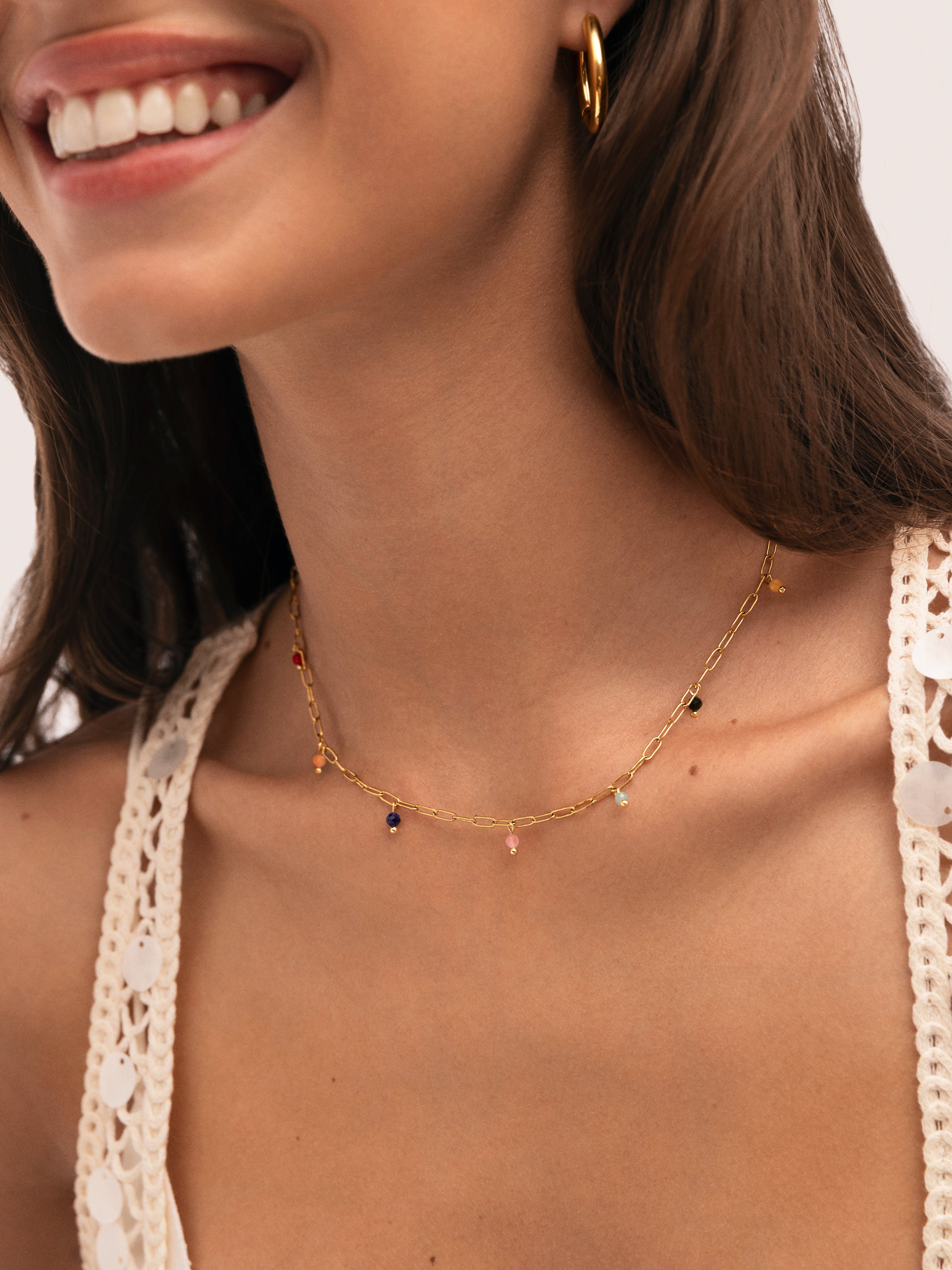 Chic Dancing Stones Necklace, Steel, Gold-Plated