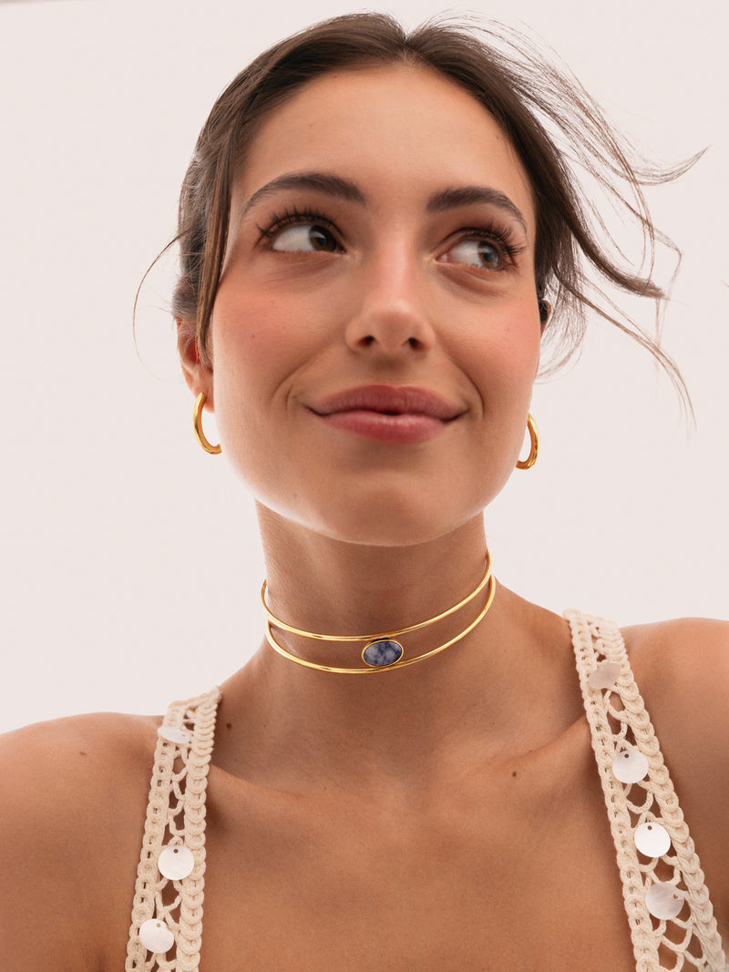 Choker Cianita Aço Banho Ouro