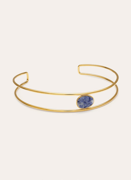 Choker Cianita Aço Banho Ouro