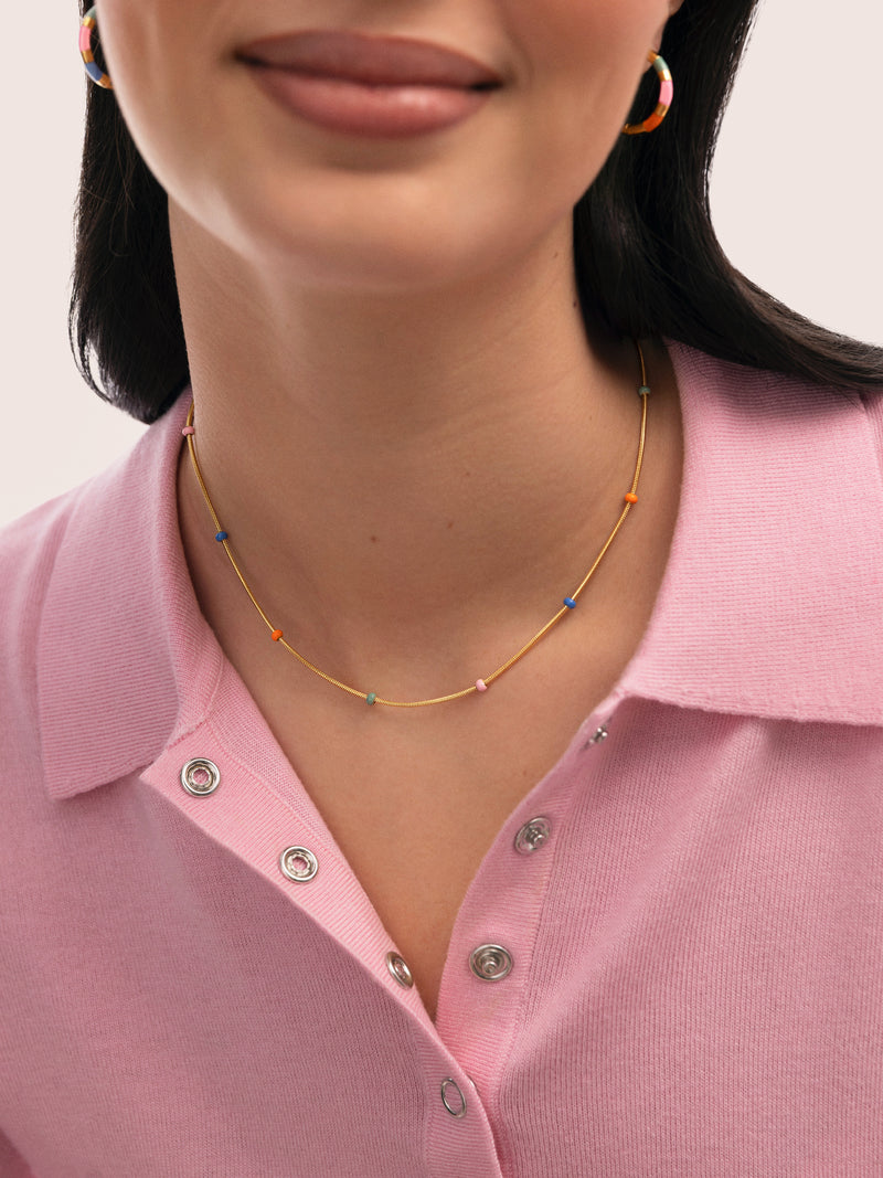 Colar Carla Enamel Aço Banho de Ouro