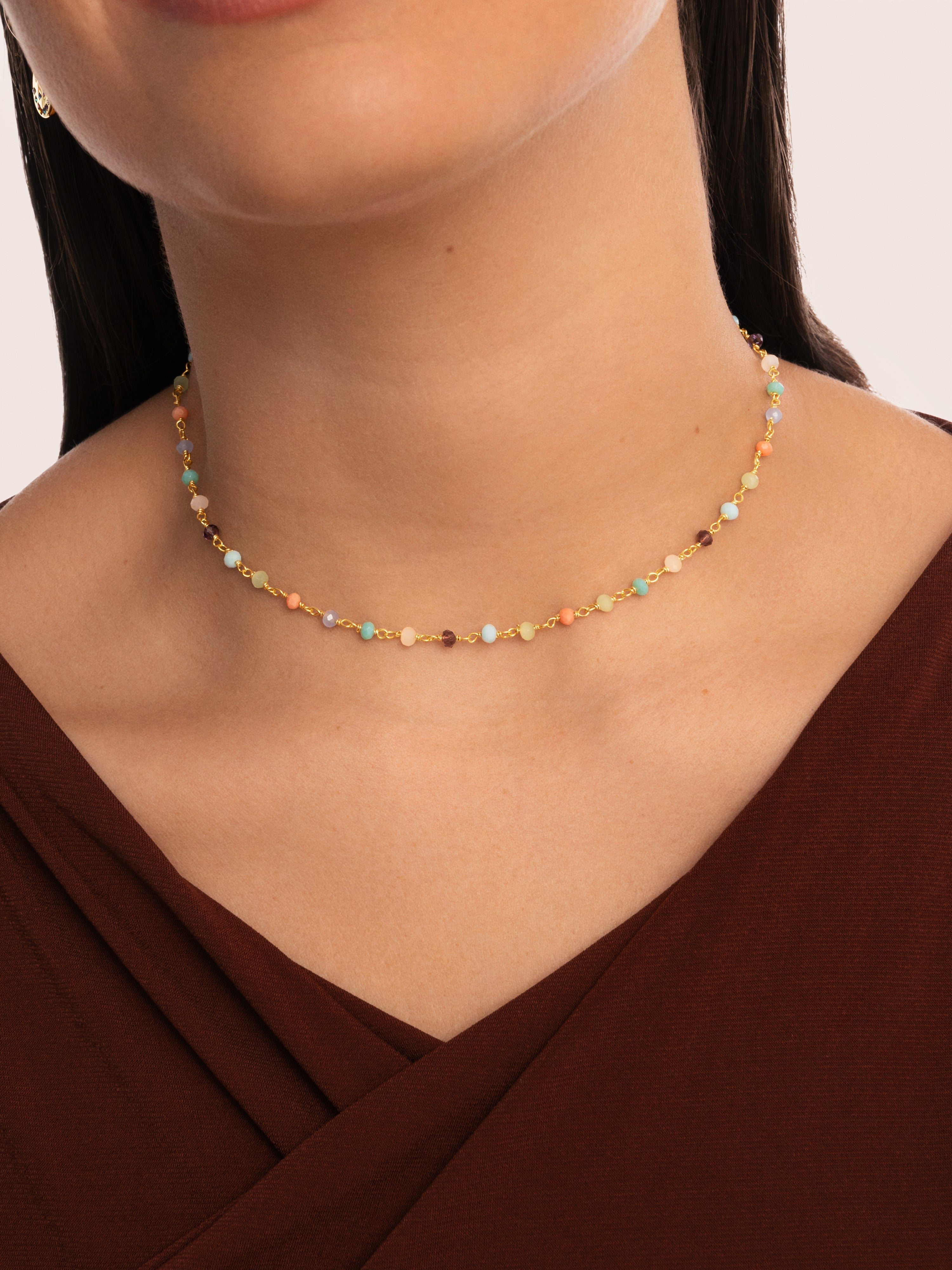Collar Crystals Colors Plata Baño Oro