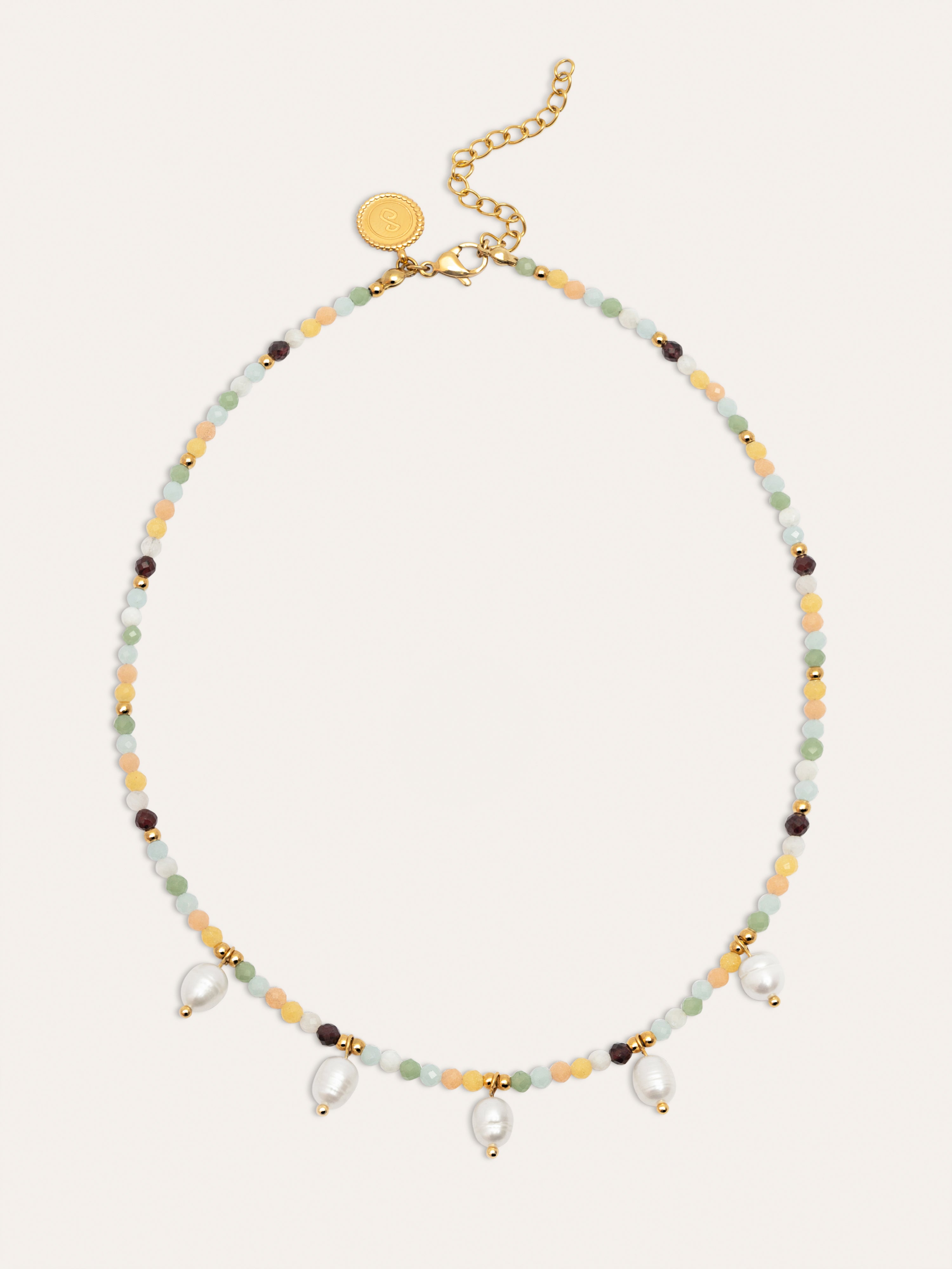 Collar Crystal Perlas Acero Baño Oro