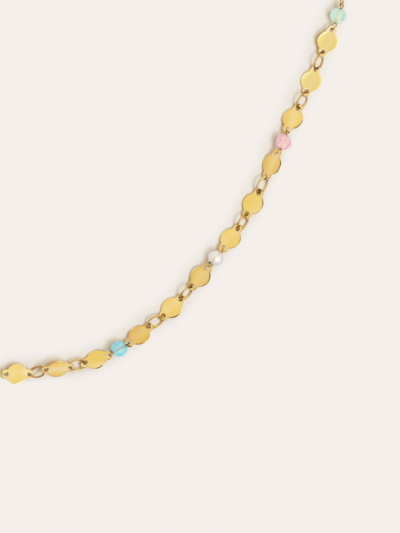 Collar Long Crystals Solar Acero Baño Oro