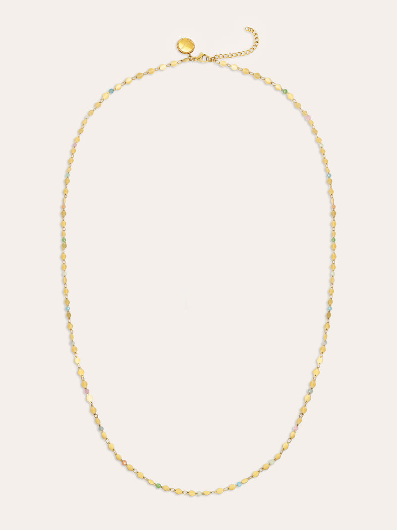 Collar Long Crystals Solar Acero Baño Oro