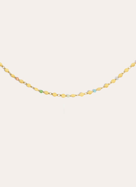 Collar Long Crystals Solar Acero Baño Oro