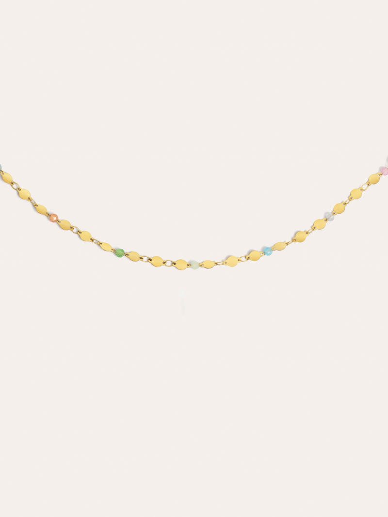 Collar Long Crystals Solar Acero Baño Oro