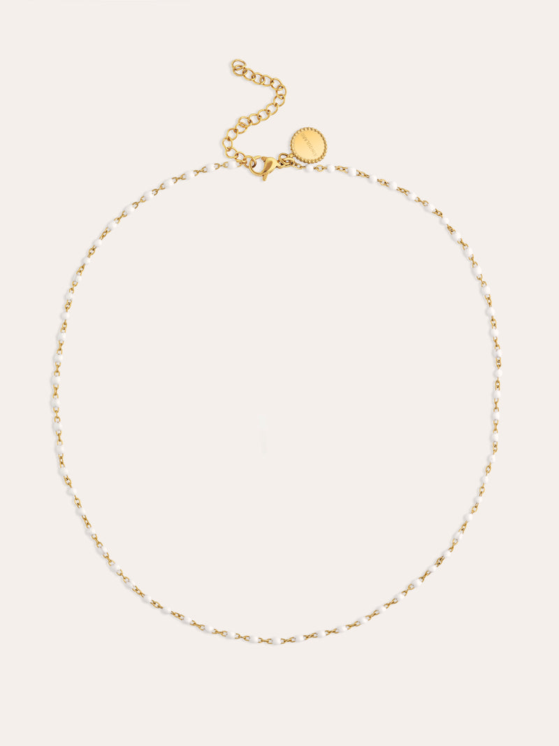 Colar Dots Enamel Blanco Aço Banho de Ouro