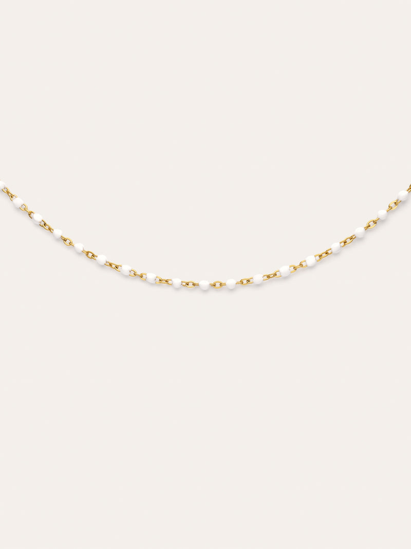 Colar Dots Enamel Blanco Aço Banho de Ouro