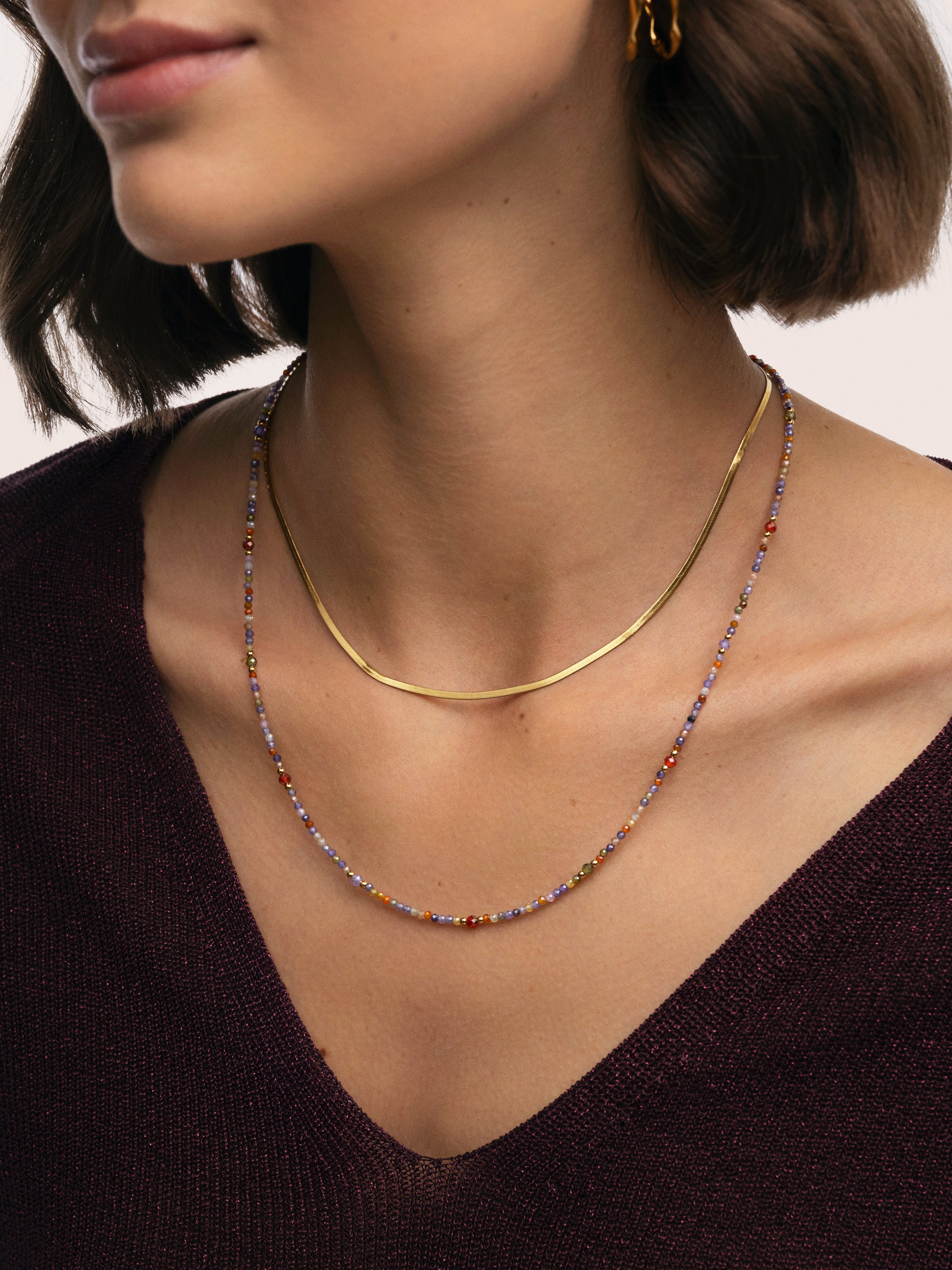 Crystals Lisse Doppel-Halskette, Edelstahl, vergoldet