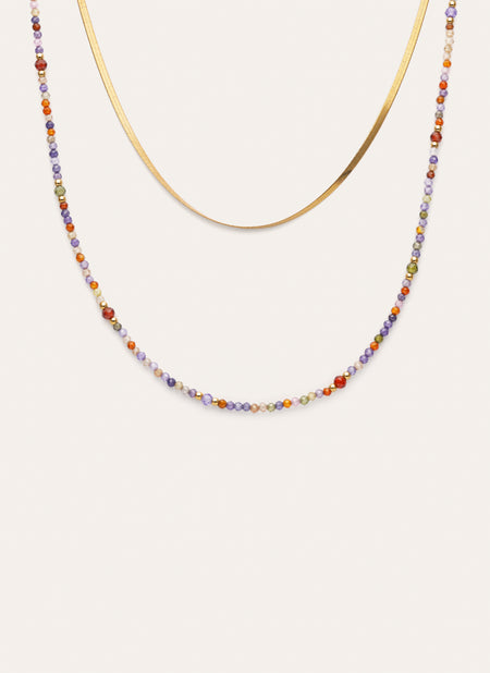 Crystals Lisse Doppel-Halskette, Edelstahl, vergoldet