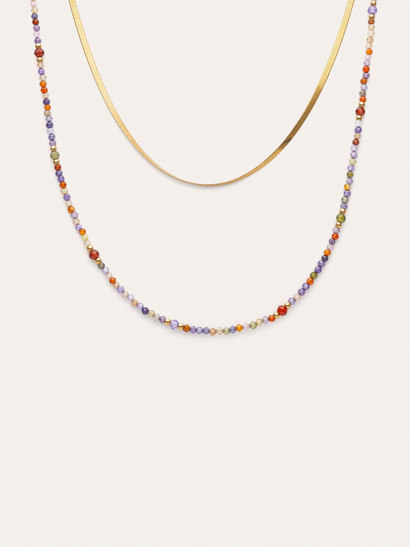 Collar Doble Crystals Lisse Acero Baño Oro