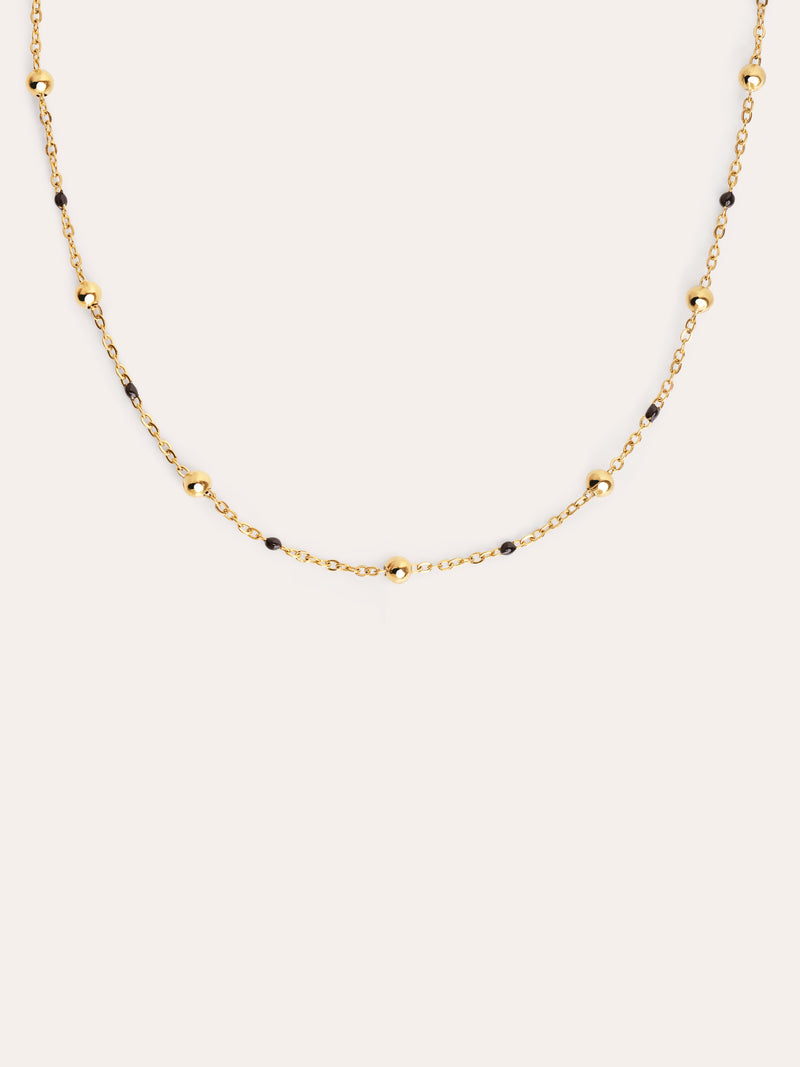 Colar Dots L Black Enamel Aço Banho de Ouro