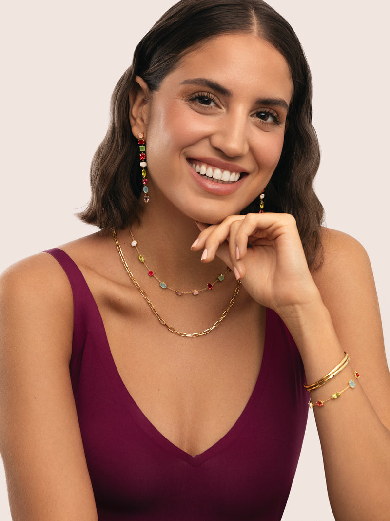 Collar Drop Orquidea Baño Oro