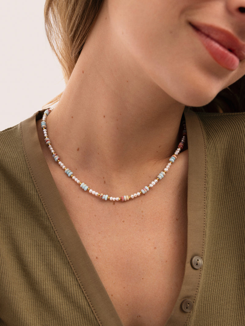 Daylight Pearls Stainless Steel Gold Necklace