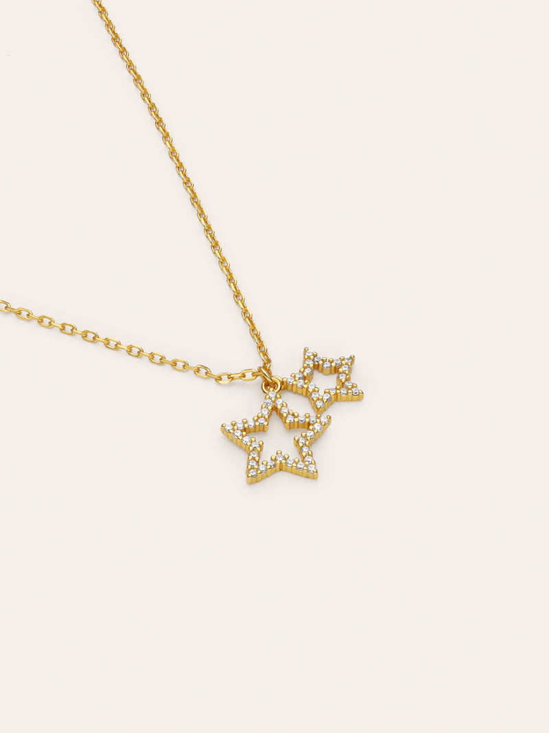 Collar Duo Stars Spark Plata Baño Oro