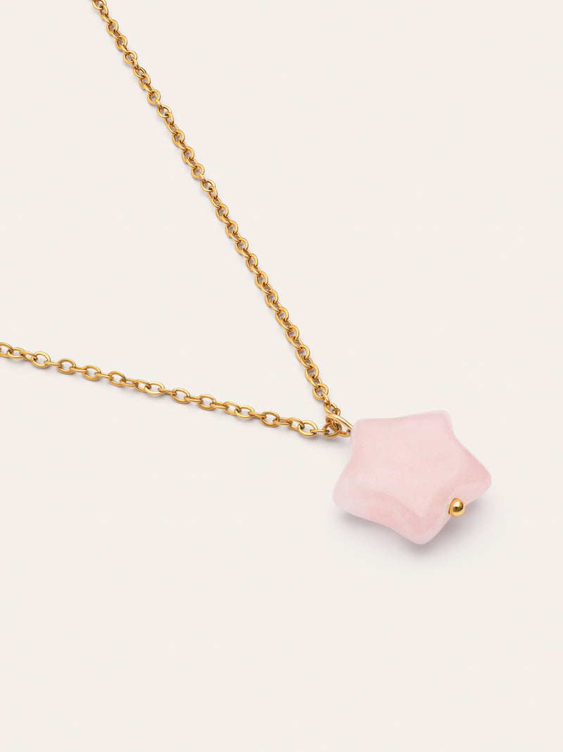 Collana Stella Quarzo Rosa Acciaio Placcato Oro