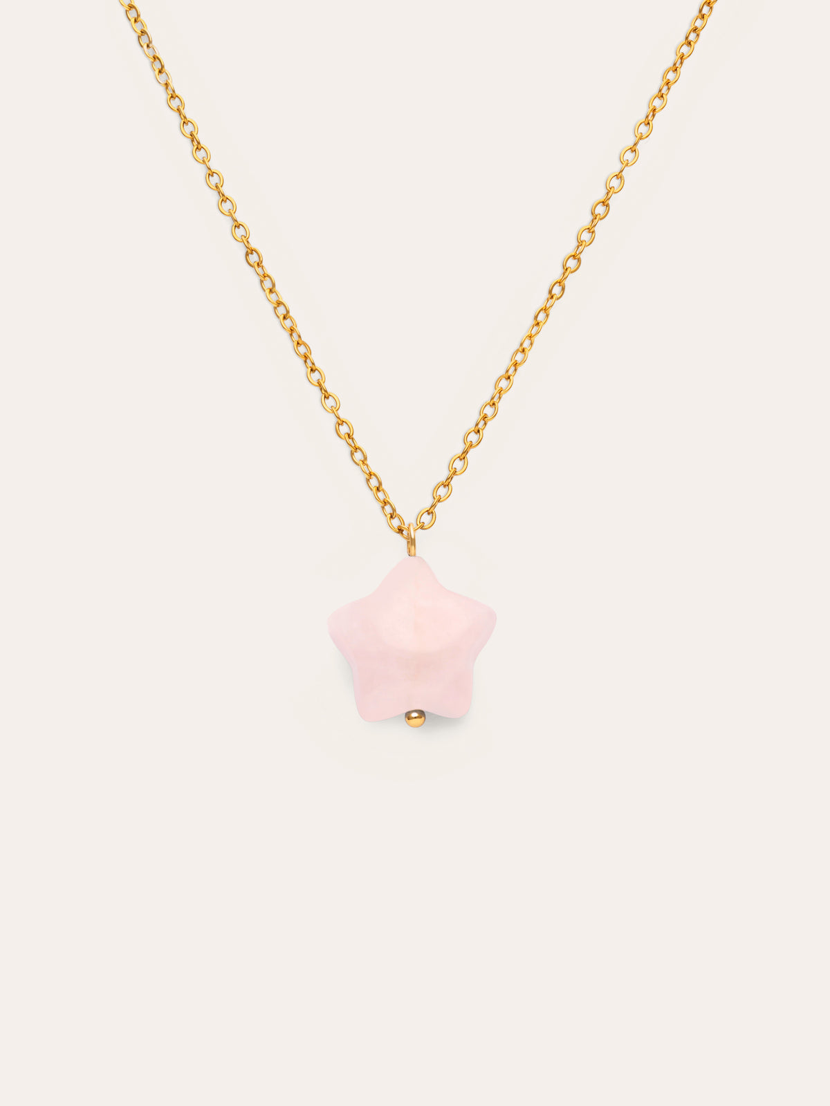 Collana Stella Quarzo Rosa Acciaio Placcato Oro