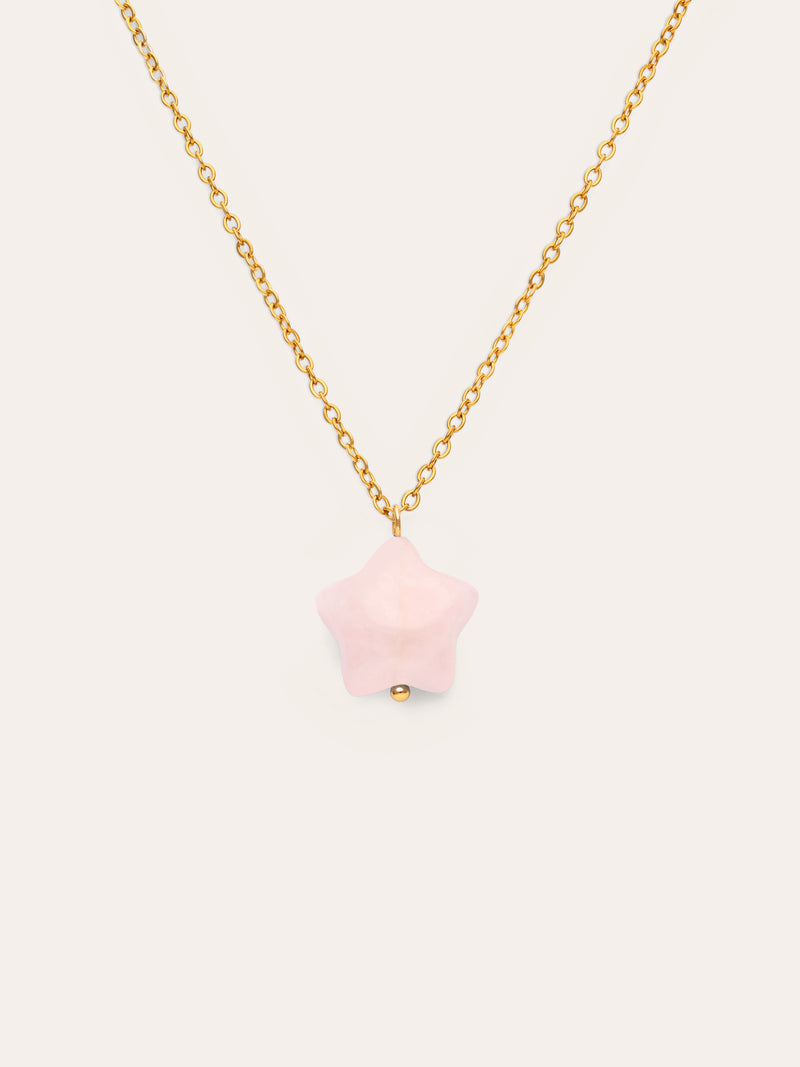 Collana Stella Quarzo Rosa Acciaio Placcato Oro